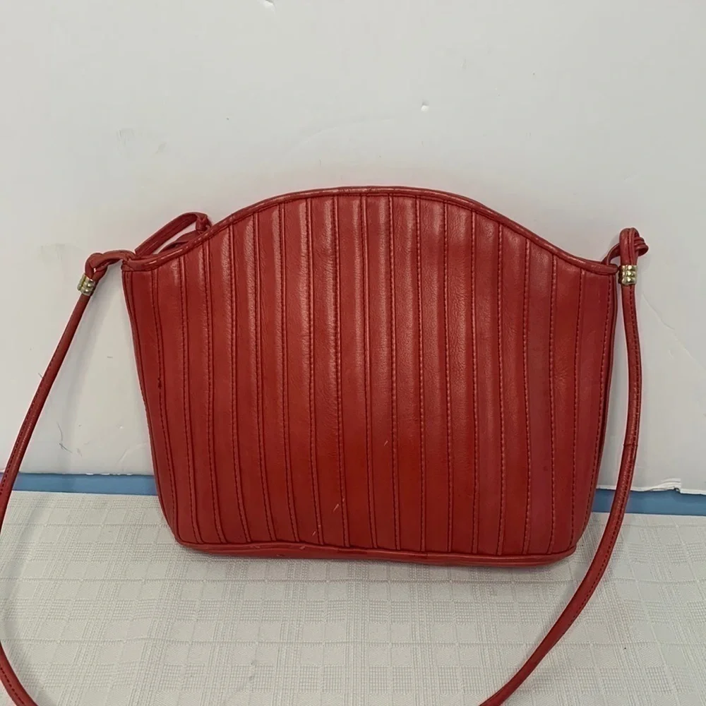 Saks Fifth Avenue coral red leather bag